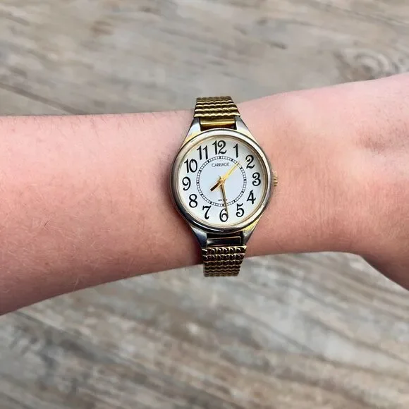 Carriage Gold Stretch Watch White Dial Arabic Numerals Classic Vintage Antique - Picture 2 of 9